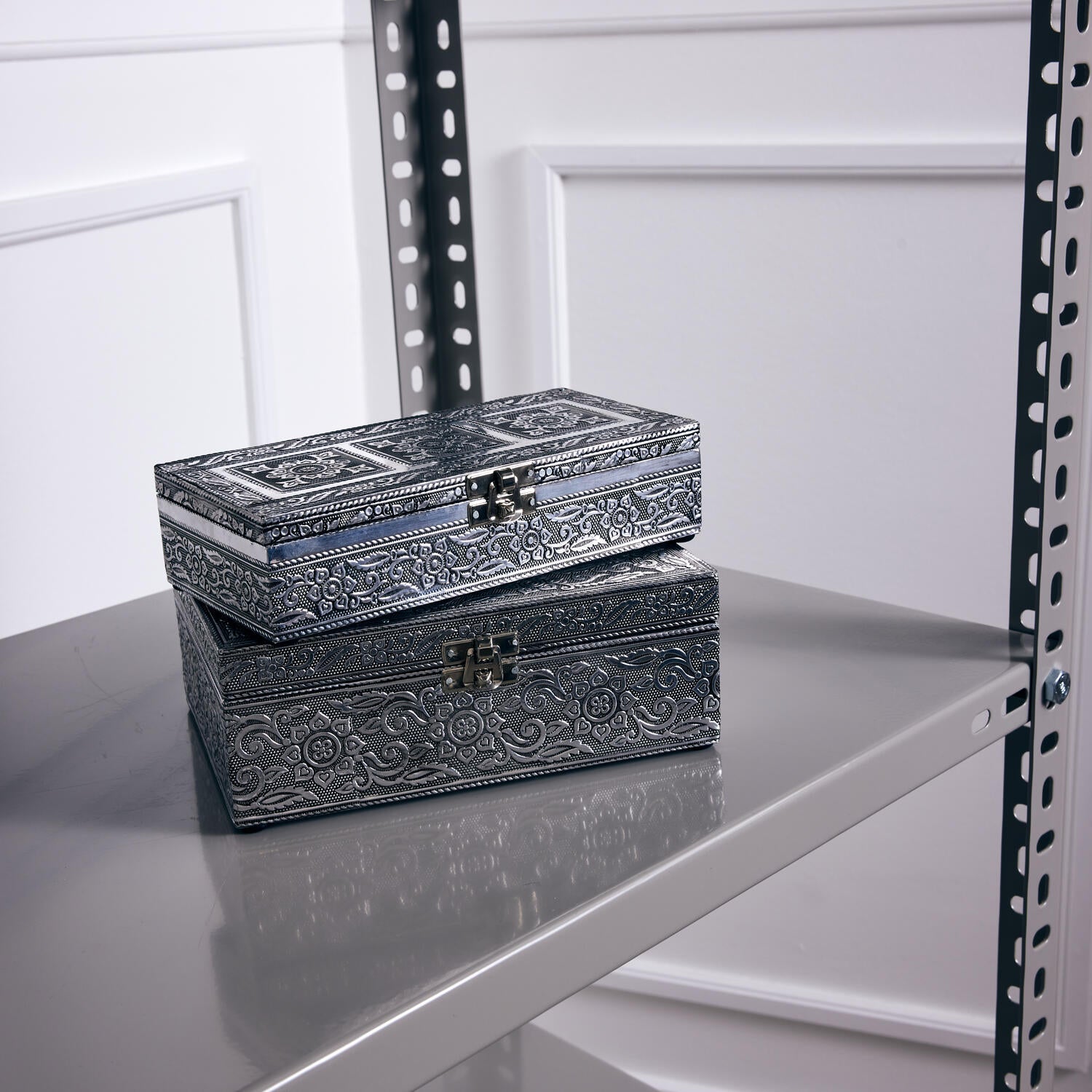 Smykkeskrin, sølvfarvet - 7,5x15x20 cm.